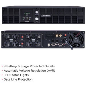 CyberPower CPS1500AVR Smart App LCD UPS Systems - 1500VA/900W, 120 VAC, NEMA 5-15P, Rack / Tower, 8 Outlets, PowerPanel® B