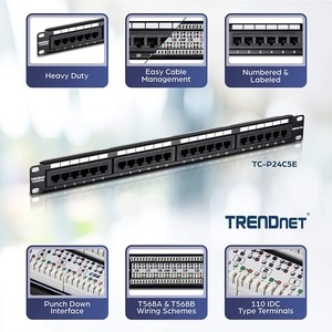 TRENDnet 24-Port Cat5-5e RJ-45 UTP Unshielded Patch Panel, Wallmount or Rackmount, 100Mhz, Color-Coded Labeling, Cat5,Cat5