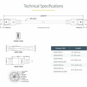 StarTech.com 10ft (3m) DisplayPort 1.2 Cable, 4K x 2K UHD VESA Certified DisplayPort Cable, DP Cable/Cord for Monitor, w/ 