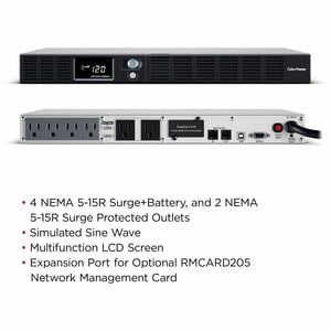 CyberPower OR1500LCDRM1U Smart App LCD UPS Systems - 1500VA/900W, 120 VAC, NEMA 5-15P, 1U, Rackmount, 6 Outlets, LCD, Powe