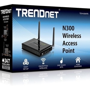 TRENDnet Wireless N300 2T2R Detachable antennas; Access Point; 2.4Ghz 300Mbps; 802.11b/g/n; AP/WDS/Client/Bridge; 2x2 dBi;