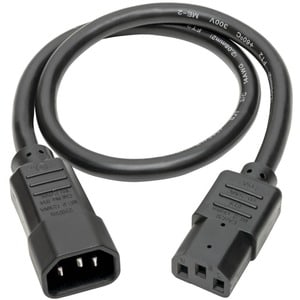 Tripp Lite 2ft Power Cord Extension Cable C14 to C13 Heavy Duty 15A 14AWG 2' - 15A, 14AWG (IEC-320-C14 to IEC-320-C13) 2-ft."