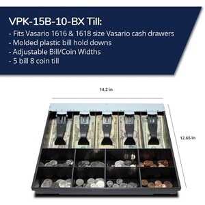 apg Vasario Series Cash Drawer Replacement Tray | Plastic Molded Till for Cash Register| 5 Bill/ 8 Coin Compartments | 14.