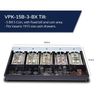 APG Cash Drawer VPK-15B-3-BX Till - 5 Bill x 5 Coin Fixed bill and coin area, Wire bill hold-downs, fits Vasario� 1915 siz