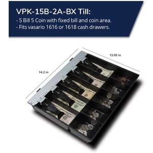 APG Cash Drawer VPK-15B-2A-BX Till - 5 Bill x 5 Coin till with fixed bill and coin area - Plastic bill hold-downs, fits Va