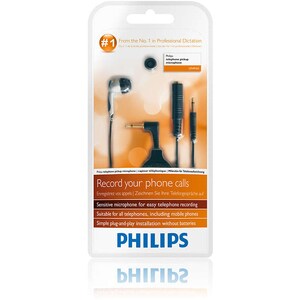 Philips Telephone Pickup Microphone LFH9162 - Mono - 50 Hz to 20 kHz -35 dB - Omni-directional - Lapel - Mini-phone