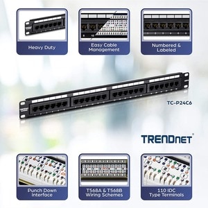 TRENDnet 24-Port Cat6 Unshielded Patch Panel, Wallmount or Rackmount, Compatible with Cat3,4,5,5e,6 Cabling, For Ethernet,