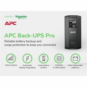 APC Back-UPS RS 700 VA Tower UPS - 700VA/450W - 3 Minute Full Load - 3 x NEMA 5-15R - Battery Backup System, 3 x NEMA 5-15