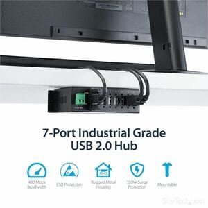 StarTech.com Mountable Rugged Industrial 7 Port USB 2.0 Hub - Add 7 external, wall/DIN rail mountable USB 2.0 ports from a