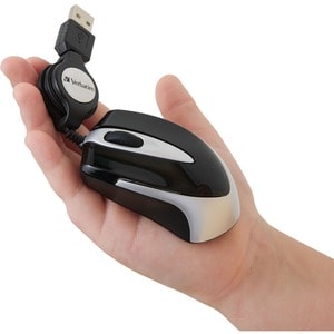 Verbatim Mini Travel Optical Mouse - Black - Optical - Cable - Black - USB - 1000 dpi - Scroll Wheel