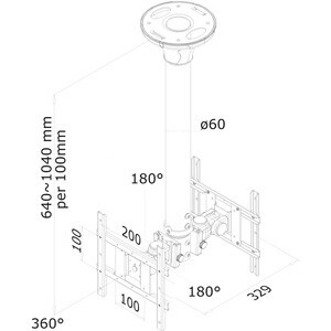 Neomounts Neomounts Pro FPMA-C200 Ceiling Mount for Flat Panel Display - Black - Height Adjustable - 25.4 cm to 101.6 cm (