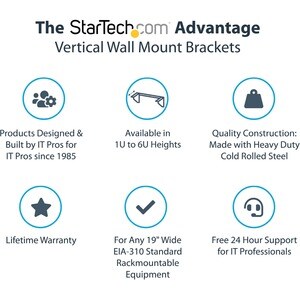 StarTech.com 1U Wall Mount Patch Panel Bracket â€" 19 in â€" Steel - Vertical Mounting Bracket for Networking and Data Equ