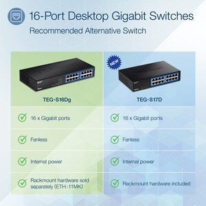 TRENDnet TEG-S16DG 16 Anschlüsse Ethernet-Switch - Gigabit-Ethernet - 10/100/1000Base-T - Neu - TAA-konform - 2 Unterstütz