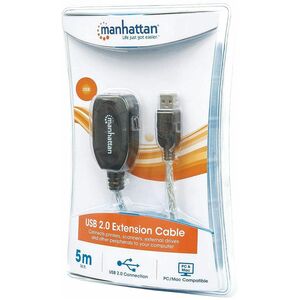 Manhattan Cable USB V2.0 Ext. Activa 4.9M - Cable for Computadora de escritorio - 480Mbit/s - Cable de extensión - Plata