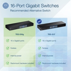 TRENDnet 16-Port Unmanaged Gigabit GREENnet Switch, 16 x RJ-45 Ports, 32Gbps Switching Capacity, Fanless, Rack Mountable, 