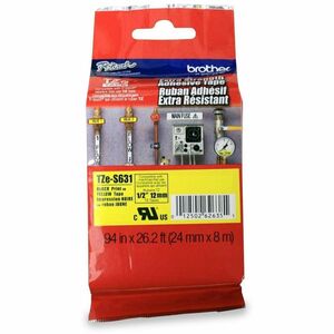 P-touch TZES631 Label Tape - 12.70 mm Width - Black, Yellow - Polyethylene - Laminated - Temperature Resistant, Abrasion R