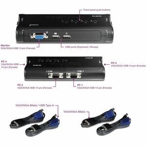 TRENDnet TK-407K KVM Switchbox - 4 Computer(s) - QXGA, SVGA, VGA - 2048 x 1536 - 4