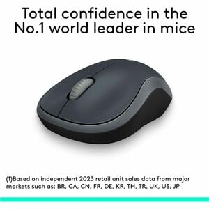 Logitech M185 Wireless Mouse, 2.4GHz with USB Mini Receiver, 1000 DPI Optical Tracking, Swift Grey - Optical - Wireless - 
