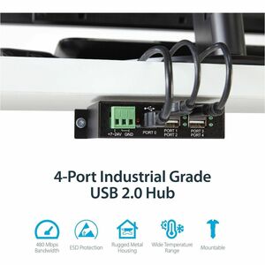 StarTech.com HUB USB 2.0 Industriale in metallo a 4 porte con protezione da sovracorrenti - montabile - 4 Total USB Port(s