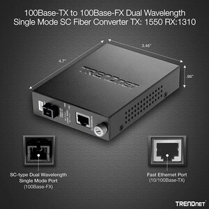 TRENDnet TFC-110S20D5 Transceiver/Media Converter - New - 2 Port(s) - 1 x Network (RJ-45) - 1 x SC - 10/100Base-TX, 100Bas