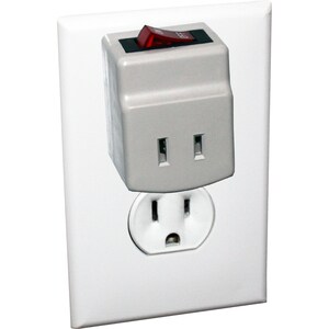 QVS Single-Port Power Adaptor with Lighted On/Off Switch - 1 x NEMA 5-15P Plug - 125 V AC / 15 A - Gray