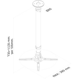 Newstar Universal Projector Ceiling Mount, Height Adjustable (72-112cm) - Black - Adjustable Height - 12 kg Load Capacity