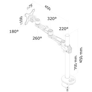Newstar Full Motion Desk Mount (grommet) for 10-30" Monitor Screen, Height Adjustable - Silver - Height Adjustable - 25.4 