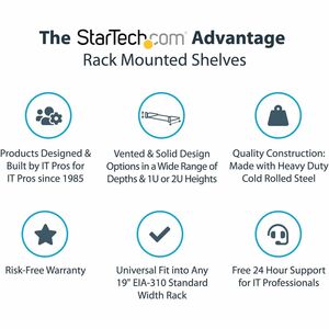 StarTech.com Etagère universelle montée en rack fixe de 7 po de profondeur 1U - 15 kg - SPCC - 15,06 kg Capacité de Charge