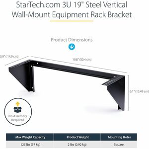 StarTech.com 3U 19" Wall Mount Vertical Rack Bracket, Patch Panel Wall Mount Bracket for AV/IT Equipment, 3U Rack for Cabi