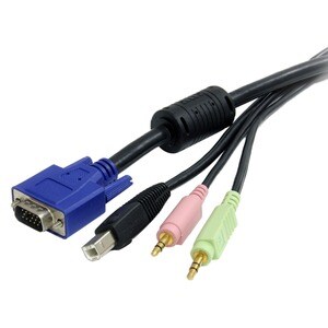 StarTech.com 6 ft 4-in-1 USB VGA KVM Switch Cable with Audio - 1 x Type B Male Keyboard/Mouse, 1 x HD-15 Male VGA, 2 x Min