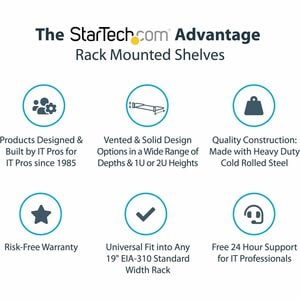 StarTech.com 2U 22in Vented Rack Mount Shelf - Fixed 22 inch Deep antilever Rackmount Tray for Server Rack Cabinet Shelf -