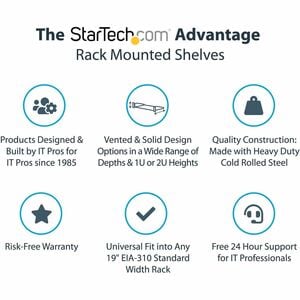 StarTech 2U Server Rack Cabinet Shelf - Fixed 18" Deep Cantilever Rackmount Tray for 19" Data/AV/Network Enclosure - Weigh