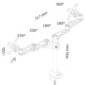 Newstar Full Motion Dual Desk Mount (grommet) for two 10-27" Monitor Screens, Height Adjustable - Silver - Height Adjustab