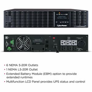 CyberPower OL2200RTXL2U Smart App Online UPS Systems - 2200VA/1800W, 100 - 125 VAC, NEMA 5-20P, 2U, Rack / Tower, Sine Wav