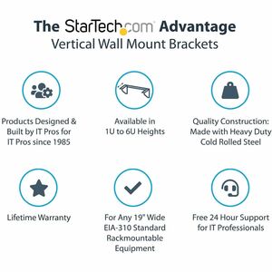 StarTech.com Support Mural Vertical en Acier pour Rack 4U 19" - 56,84 kg Max - 1