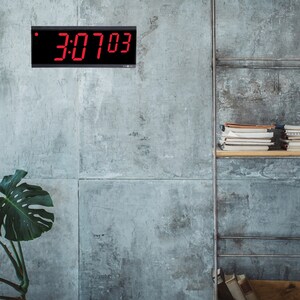Pyramid 4in x 6 Digit Red LED Digital Wall Clock - Digital - LED - Black Case - Acrylonitrile Butadiene Styrene (ABS), Pol
