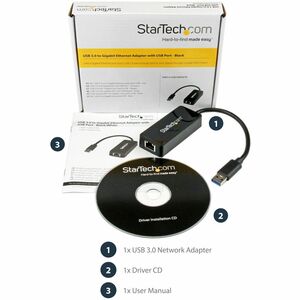 StarTech.com USB 3.0 Ethernet Adapter - USB 3.0 Network Adapter NIC with USB Port - USB to RJ45 - USB Passthrough (USB3100