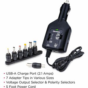 CyberPower CPUDC1U2000 DC Universal Power Adapter 3-12V 2000mA and 2.1A USB Charging Port - 12 V DC Input - 3 V DC/2.10 A,