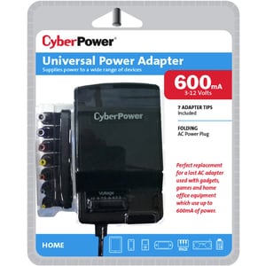 CyberPower CPUAC600 Universal Power Adapter with multiple tips - 600 mA, 3 VDC, 4.5 VDC, 6 VDC, 7.5 VDC, 9 VDC, 12 VDC, 7 