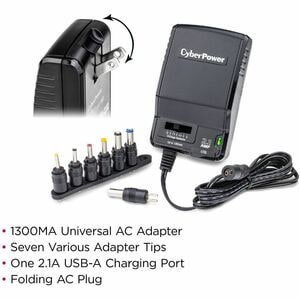 CyberPower CPUAC1U1300 Universal Power Adapter with multiple tips - 1300 mA, 3 VDC, 4.5 VDC, 5 VDC, 6 VDC, 7.5 VDC, 9 VDC,