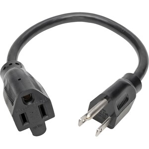 Eaton Tripp Lite Series Power Extension Cord, NEMA 5-15P to NEMA 5-15R - 13A, 120V, 16 AWG, 1 ft. (0.31 m), Black - (NEMA 
