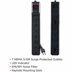 CyberPower CSB706 Essential 7-Outlets Surge Suppressor with 1500 Joules and 6FT Cord - Plain Brown Boxes - Black - 7 x NEM