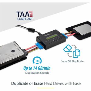 StarTech.com 1:1 Standalone Hard Drive Duplicator & Eraser, SATA HDD / SSD Disk Cloner / Copier / Wiper / Sanitizer, TAA C