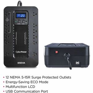UPS Standby CyberPower EC850LCD - 850VA/510W - Compacto - 8Hora(s) Recharge - 2.30Minuto(s) Stand-by - 120 V AC Entrada - 