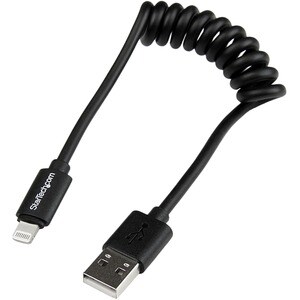StarTech.com 0.3m (1ft) Coiled Black Apple 8-pin Lightning Connector to USB Cable for iPhone / iPod / iPad - Cable for iPh