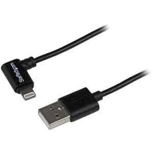 StarTech.com 2m (6ft) Angled Black Apple 8-pin Lightning Connector to USB Cable for iPhone / iPod / iPad - First End: 1 x 