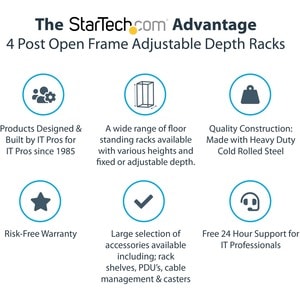StarTech.com Rack Serveur Mobile 42U à 4 Montants, Rack Réseau 19 pouces Ajustable - Roulettes, Pieds de Mise à Niveau ou 