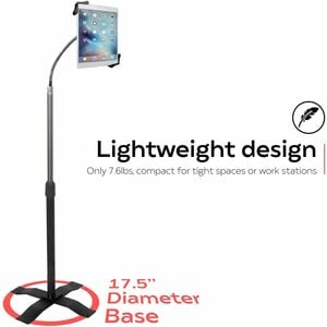 CTA Digital Height-Adjustable Gooseneck Floor Stand for 7-13 Inch Tablets - Up to 13" Screen Support - 55" Height - Floor 