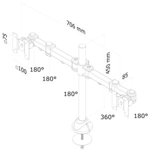 Newstar Full Motion Dual Desk Mount (grommet) for two 10-27" Monitor Screens, Height Adjustable - Black - Height Adjustabl