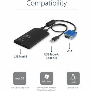 USB 2.0 KVM Konsole - Mobiler Laptop Crash Cart Adapter mit Datenübertragung und Videoaufnahme - 1 Computer - 1 Lokaler Be
